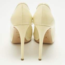 Pre Owned Louis Vuitton Cream Patent Damier Azur Valentine Peep Toe Pumps Size 40