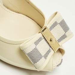 Pre Owned Louis Vuitton Cream Patent Damier Azur Valentine Peep Toe Pumps Size 40