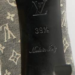 Pre Owned Louis Vuitton Blue Mini Lin Monogram Canvas and Patent Leather Peep Toe Pumps Size 39.5