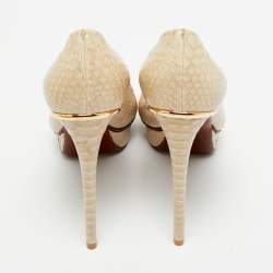 Pre Owned Louis Vuitton Cream Python Leather Miss Peep Toe Pumps Size 40