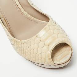 Pre Owned Louis Vuitton Cream Python Leather Miss Peep Toe Pumps Size 40
