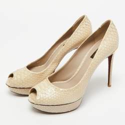 Pre Owned Louis Vuitton Cream Python Leather Miss Peep Toe Pumps Size 40