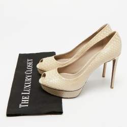 Pre Owned Louis Vuitton Cream Python Leather Miss Peep Toe Pumps Size 40