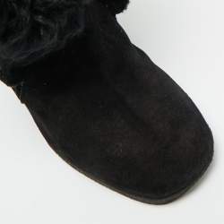 Pre Owned Louis Vuitton Black Fur and Suede Teddy Wedge Ankle Boots Size 37
