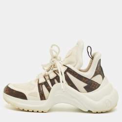 Pre Owned Louis Vuitton White/Brown Mesh and Monogram Canvas Archlight Sneakers Size 36.5