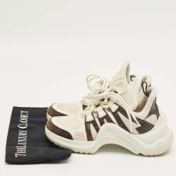 Pre Owned Louis Vuitton White/Brown Mesh and Monogram Canvas Archlight Sneakers Size 36.5