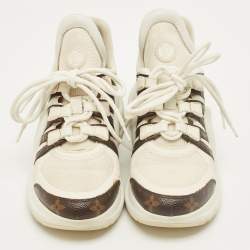 Pre Owned Louis Vuitton White/Brown Mesh and Monogram Canvas Archlight Sneakers Size 36.5