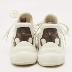 Pre Owned Louis Vuitton White/Brown Mesh and Monogram Canvas Archlight Sneakers Size 36.5