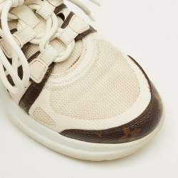 Pre Owned Louis Vuitton White/Brown Mesh and Monogram Canvas Archlight Sneakers Size 36.5