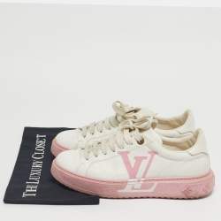 مملوكة مسبقًا حذاء رياضي لوي فيتون تايم أوت جلد أبيض/وردي مقاس 39