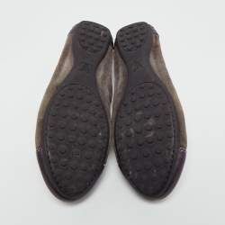 مملوكة مسبقًا Louis Vuitton Grey/Purple Suede and Metallic Leather Scrunch Ballet Flats Size 39