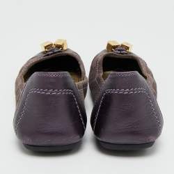 مملوكة مسبقًا Louis Vuitton Grey/Purple Suede and Metallic Leather Scrunch Ballet Flats Size 39
