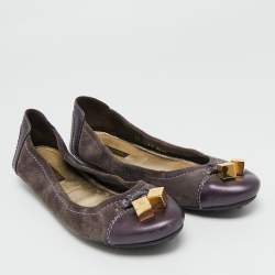 مملوكة مسبقًا Louis Vuitton Grey/Purple Suede and Metallic Leather Scrunch Ballet Flats Size 39