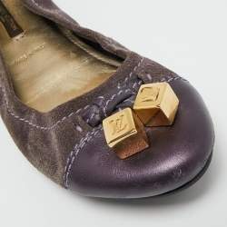 مملوكة مسبقًا Louis Vuitton Grey/Purple Suede and Metallic Leather Scrunch Ballet Flats Size 39