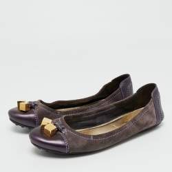 مملوكة مسبقًا Louis Vuitton Grey/Purple Suede and Metallic Leather Scrunch Ballet Flats Size 39