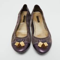 مملوكة مسبقًا Louis Vuitton Grey/Purple Suede and Metallic Leather Scrunch Ballet Flats Size 39