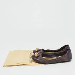 مملوكة مسبقًا Louis Vuitton Grey/Purple Suede and Metallic Leather Scrunch Ballet Flats Size 39