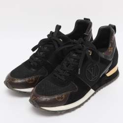 Pre Owned Louis Vuitton Black/Brown Mesh and Monogram Canvas Run Away Sneakers Size 40
