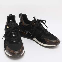 Pre Owned Louis Vuitton Black/Brown Mesh and Monogram Canvas Run Away Sneakers Size 40