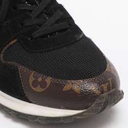 Pre Owned Louis Vuitton Black/Brown Mesh and Monogram Canvas Run Away Sneakers Size 40