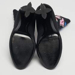 Pre Owned Louis Vuitton Black Knit Fabric LV Black Heart Sock Ankle Boots Size 39