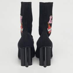 Pre Owned Louis Vuitton Black Knit Fabric LV Black Heart Sock Ankle Boots Size 39