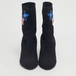 Pre Owned Louis Vuitton Black Knit Fabric LV Black Heart Sock Ankle Boots Size 39