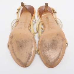 Pre Owned صندل سترابي لوي فيتون بمقدمة مفتوحة جلد لامع أصفر مقاس 36.5