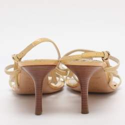 Pre Owned صندل سترابي لوي فيتون بمقدمة مفتوحة جلد لامع أصفر مقاس 36.5