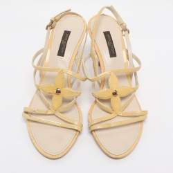 Pre Owned صندل سترابي لوي فيتون بمقدمة مفتوحة جلد لامع أصفر مقاس 36.5
