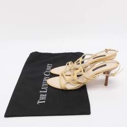 Pre Owned صندل سترابي لوي فيتون بمقدمة مفتوحة جلد لامع أصفر مقاس 36.5