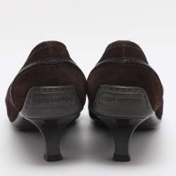 Pre Owned Louis Vuitton Brown Suede Leather Loafer Pumps Size 39