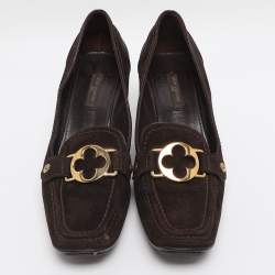 Pre Owned Louis Vuitton Brown Suede Leather Loafer Pumps Size 39
