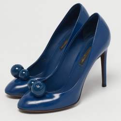 مملوكة مسبقًا حذاء كعب عالي لوي فيتون بيتي جلد أزرق مزخرف مقاس 39