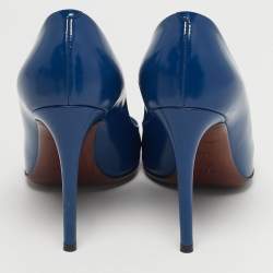 مملوكة مسبقًا حذاء كعب عالي لوي فيتون بيتي جلد أزرق مزخرف مقاس 39