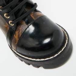 Pre Owned Louis Vuitton Brown/Black Monogram Canvas and Patent Leather Star Trail Ankle Boot Size 36