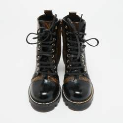 Pre Owned Louis Vuitton Brown/Black Monogram Canvas and Patent Leather Star Trail Ankle Boot Size 36