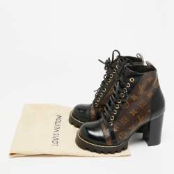 Pre Owned Louis Vuitton Brown/Black Monogram Canvas and Patent Leather Star Trail Ankle Boot Size 36
