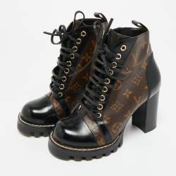 Pre Owned Louis Vuitton Brown/Black Monogram Canvas and Patent Leather Star Trail Ankle Boot Size 36