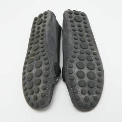 Pre Owned Louis Vuitton Grey/Black Suede Logo Slip On Loafers Size 37