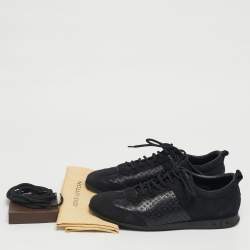 Pre Owned Louis Vuitton Black Monogram Satin and Suede Low Top Sneakers Size 37