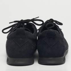 Pre Owned Louis Vuitton Black Monogram Satin and Suede Low Top Sneakers Size 37