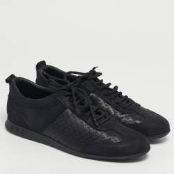 Pre Owned Louis Vuitton Black Monogram Satin and Suede Low Top Sneakers Size 37