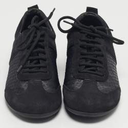 Pre Owned Louis Vuitton Black Monogram Satin and Suede Low Top Sneakers Size 37