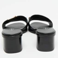 Pre Owned Louis Vuitton Black Leather Lock It Slide Sandals Size 36.5
