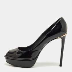 Pre Owned Louis Vuitton Black Patent Leather Oh Really! Platform Peep Toe Pumps Size 38.5