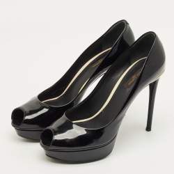 Pre Owned Louis Vuitton Black Patent Leather Oh Really! Platform Peep Toe Pumps Size 38.5