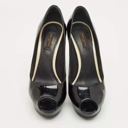 Pre Owned Louis Vuitton Black Patent Leather Oh Really! Platform Peep Toe Pumps Size 38.5