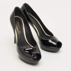 Pre Owned Louis Vuitton Black Patent Leather Oh Really! Platform Peep Toe Pumps Size 38.5