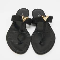 مملوكة مسبقًا Louis Vuitton Size 38 Black Suede Thong Flat Sandals